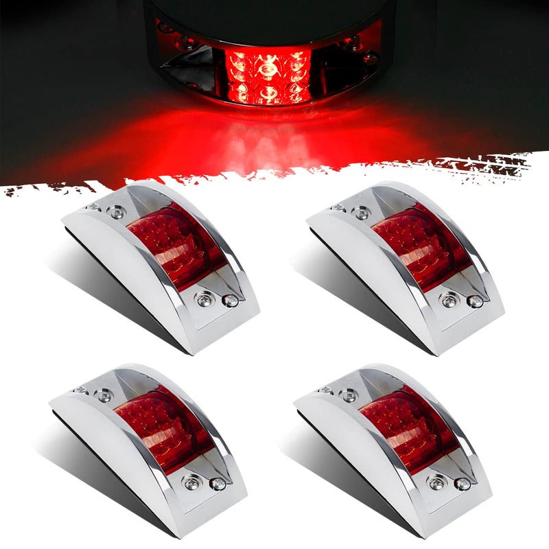 Partsam 4x Red Sealed Chrome Armored LED Trailer Clearance and Side Marker Light 12 LED
