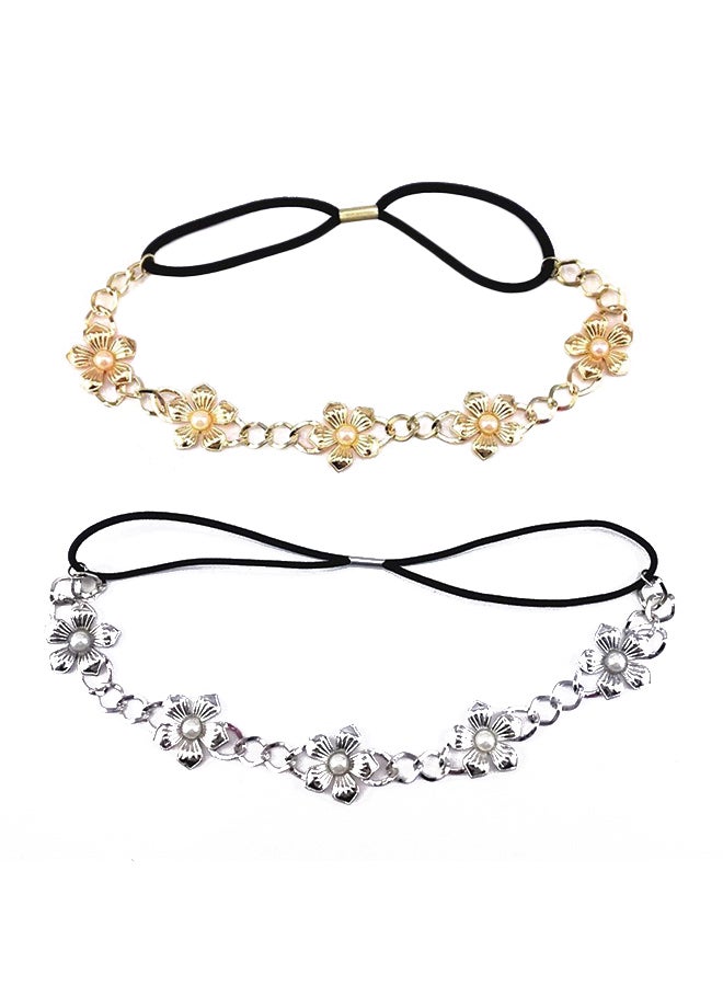 Yueton 2-Piece Flower Elastic Headband Gold/Silver/Black 17.3inch