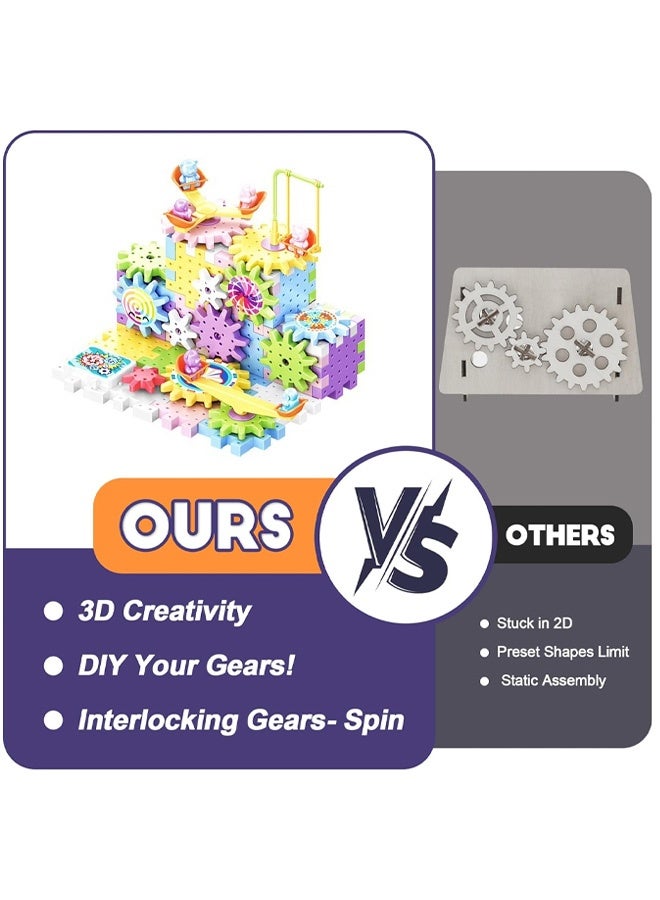 مجموعة مكعبات بناء كهربائية للأطفال 203 قطعة - لعبة تركيب متحركة بالتروس للأولاد والبنات من سن 3-6 سنوات - Image 3