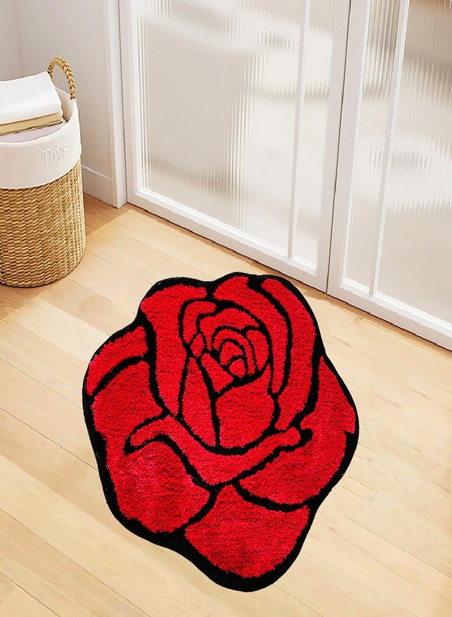LEVINIS Red Rose Bath Rugs for Bathroom Non Slip Absorbent Bathtub Rug Bath Mat Shaggy Soft Floral Area Rugs for Girls Bedroom, Kids Room, Dorm Room, Nursery, 25.6''x23.6'' - Image 3