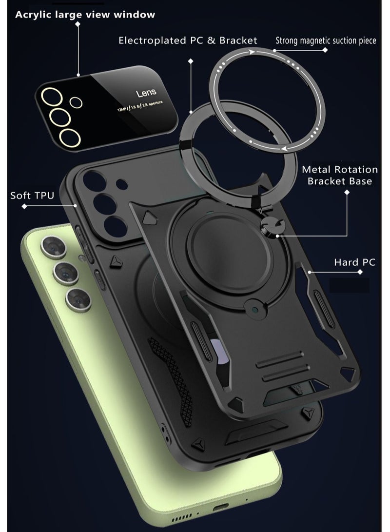 Color Fans MagSafe Case for Samsung A54 Roterende Kickstand PC+TPU Cover Black - Image 3