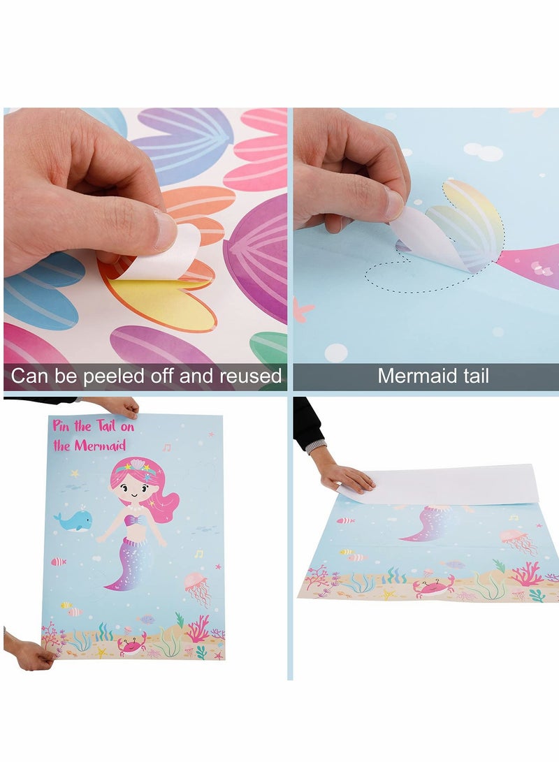 KASTWAVE Party Supplies,Pin The Tail on The Mermaid,Under The Sea Party Games Decoration,Large Poster with 24PCS Tail Stickers for Kid's Party Game - Image 4