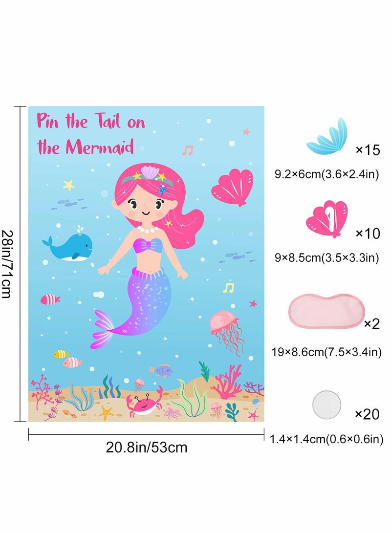 KASTWAVE Party Supplies,Pin The Tail on The Mermaid,Under The Sea Party Games Decoration,Large Poster with 24PCS Tail Stickers for Kid's Party Game - Image 2