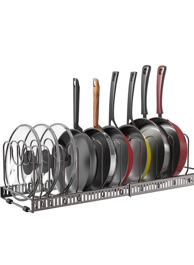 Raxoom Pot and Pan Organizers Rack : Expandable Pot Lid Organizer Holder with 10 Adjustable Compartment Cookware Plate Rack for Kitchen Cabinet Black - Image 1
