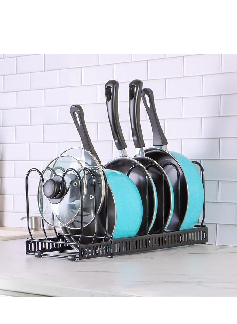 Raxoom Pot and Pan Organizers Rack : Expandable Pot Lid Organizer Holder with 10 Adjustable Compartment Cookware Plate Rack for Kitchen Cabinet Black - Image 3