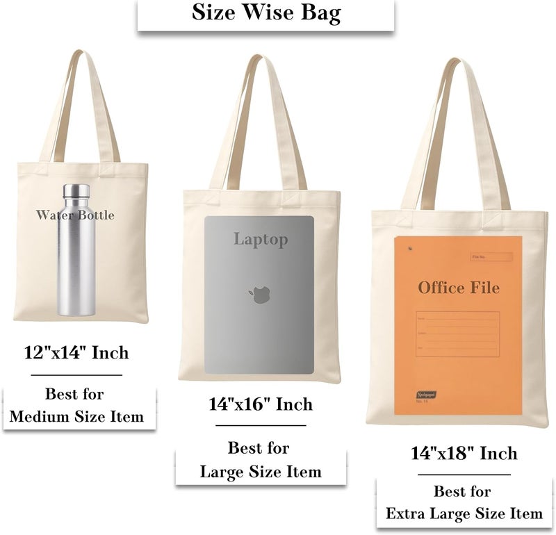 Greenfold 14x16 Inch Plain Canvas Tote Bag | 10 Pcs | 12 Pcs | 24 Pcs | 50 Pcs | 100 Pcs | 100% Organic Reusable 150 GSM Cotton Handbag for Shopping, Daily Use, Grocery, Craft Diy Painting and Storage - Image 3