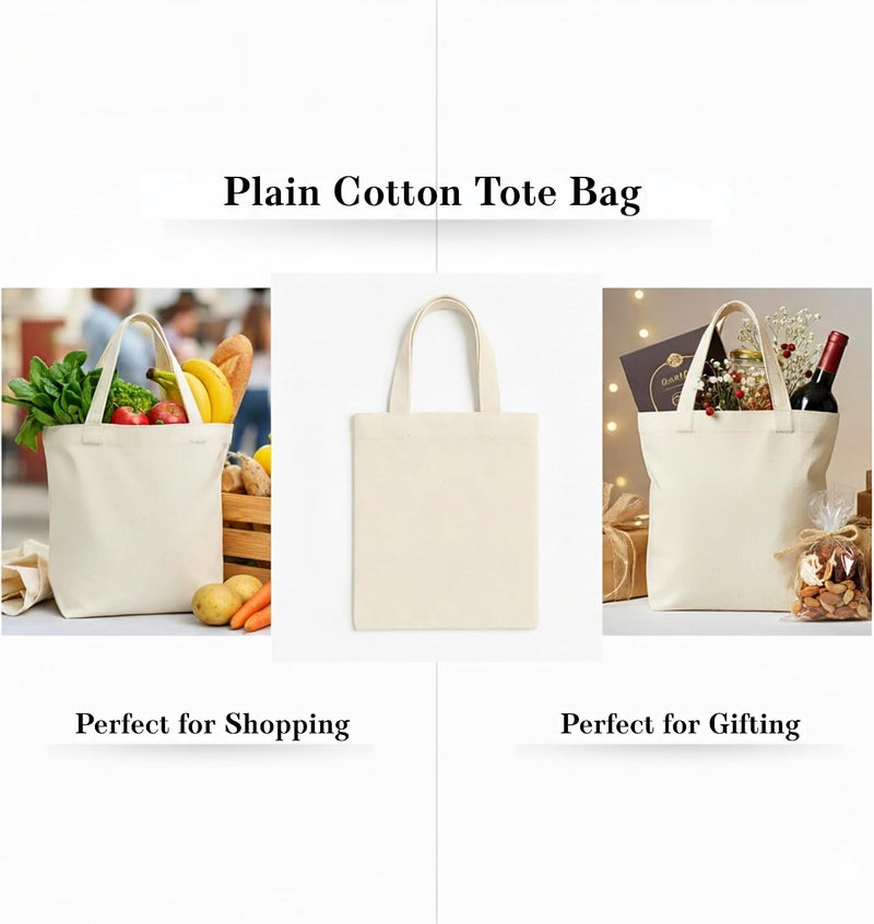 Greenfold 14x16 Inch Plain Canvas Tote Bag | 10 Pcs | 12 Pcs | 24 Pcs | 50 Pcs | 100 Pcs | 100% Organic Reusable 150 GSM Cotton Handbag for Shopping, Daily Use, Grocery, Craft Diy Painting and Storage - Image 4