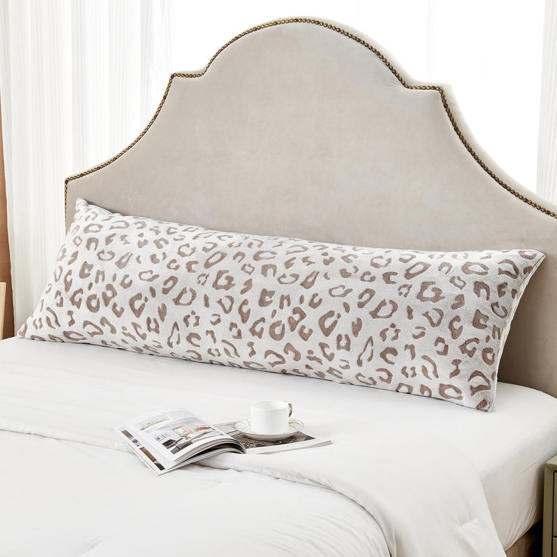 SOCHOW Body Pillow Cover 21x54 Inches, Super Soft and Cozy Leopard Print Fleece Long Body Pillowcase with Zipper Closure,1 Pack, Brown - Image 1
