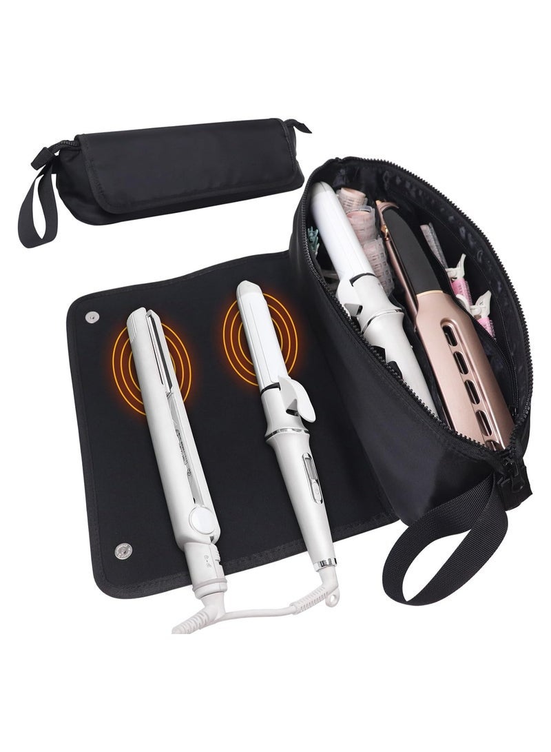 Captaintech Tools Travel Bag, 2-in-1 Travel Carrying Case, with Heat Resistant Mat, Travel Must Haves, Portable Storage Organizer Bag, Hot Tools Curling Iron Flat Irons Hair Volumizer Styler, Toiletry Bag - Image 1