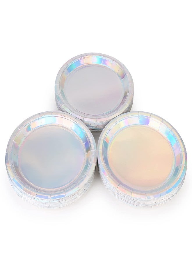 ZebrAnt Iridescent Paper Plates 9 Inches [50 pack] Round Disposable Dinner Paper Plates for Cakes Salad Pizza Holographic Rainbow Silver Decorations Party Supplies for Events Wedding Anniversary Christmas - Image 5