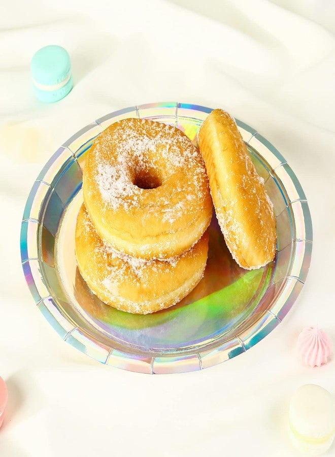 ZebrAnt Iridescent Paper Plates 9 Inches [50 pack] Round Disposable Dinner Paper Plates for Cakes Salad Pizza Holographic Rainbow Silver Decorations Party Supplies for Events Wedding Anniversary Christmas - Image 4