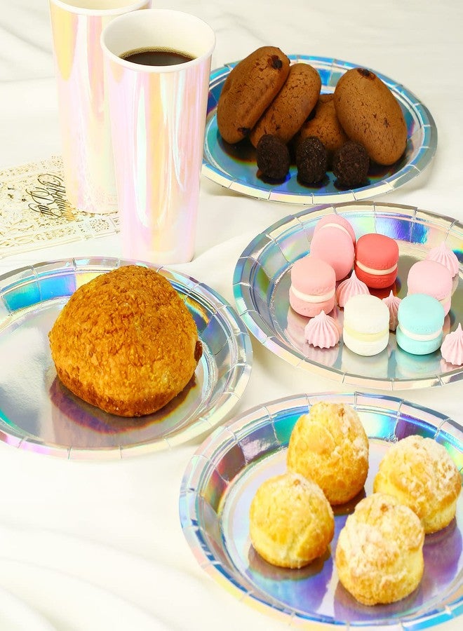 ZebrAnt Iridescent Paper Plates 9 Inches [50 pack] Round Disposable Dinner Paper Plates for Cakes Salad Pizza Holographic Rainbow Silver Decorations Party Supplies for Events Wedding Anniversary Christmas - Image 3