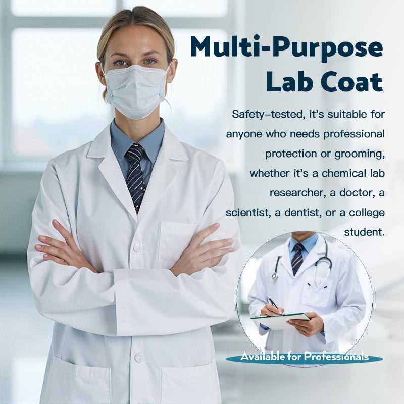 Greenour Professional Lab Coat for Women Long Sleeve White Medical Coat Uniform with 3 Pockets, Machine Washable Breathable, Size XS-XL (Small) - Image 4