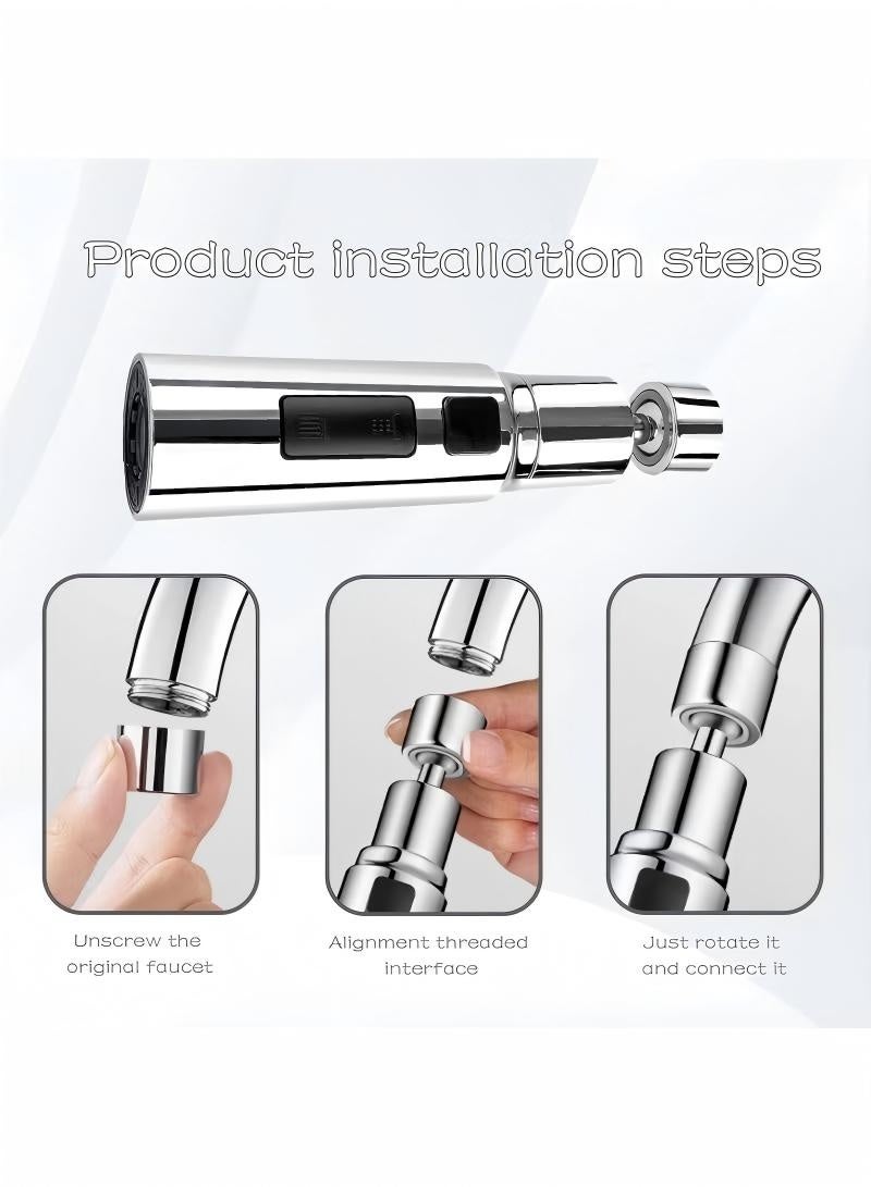 رأس رش صنبور المطبخ، صنبور دوار، وصلة تمديد بديلة، ملحق موزع طرف الصنبور للحوض، 3 أوضاع، تصميم موفر للمياه مضاد للرذاذ لغسل الأطباق والتنظيف بسهولة - Image 4