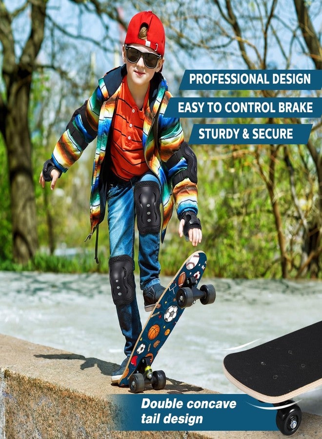 Honoson 7 Pcs Skateboard for Toddlers Beginners Knee Elbow Pads Wrist Guards Gear Set(Sport Balls,Age 6-10 Kids 24 x 6) - Image 2