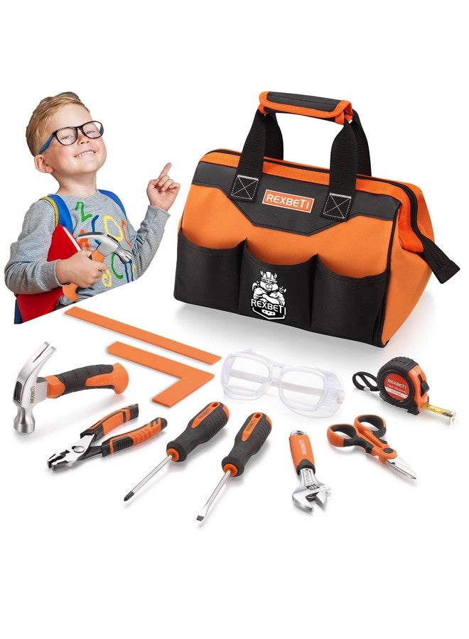 REXBETI 10 Piece Kids Tool Set With Real Hand Tools, Orange Durable Storage Bag, Children Learning Tool Kit For Home Diy And Woodworking  - Image 1