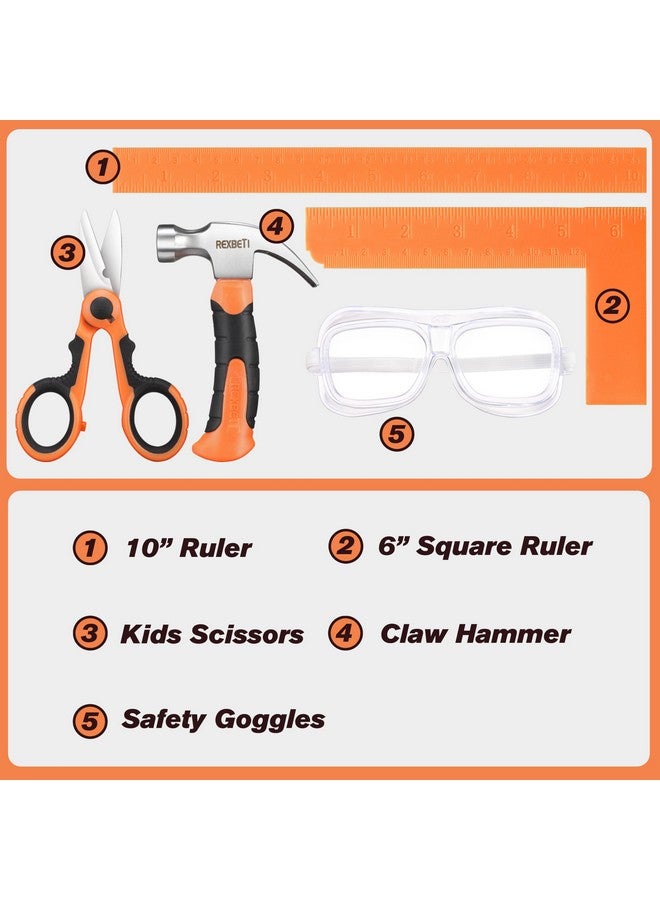 REXBETI 10 Piece Kids Tool Set With Real Hand Tools, Orange Durable Storage Bag, Children Learning Tool Kit For Home Diy And Woodworking  - Image 2