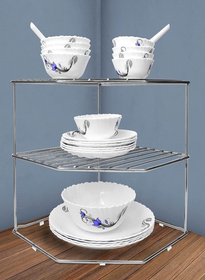 CHHAAP Stainless Steel 2 Level Kitchen Storage Rack for Corners, Multipurpose Kitchen Space Organizer Corner Shelf Rack Stand Holder (NHSP) (Pack of 1) - Image 2