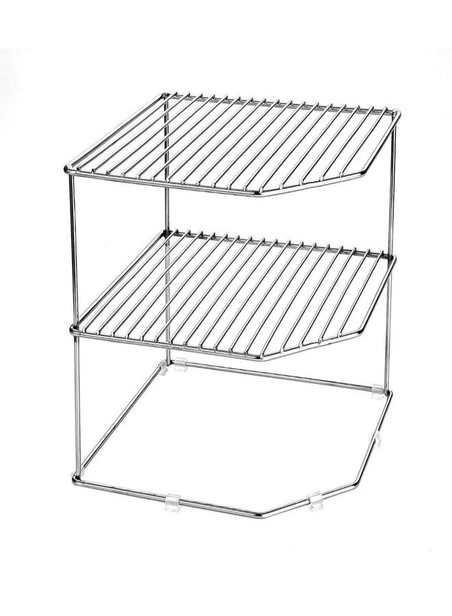 CHHAAP Stainless Steel 2 Level Kitchen Storage Rack for Corners, Multipurpose Kitchen Space Organizer Corner Shelf Rack Stand Holder (NHSP) (Pack of 1) - Image 3