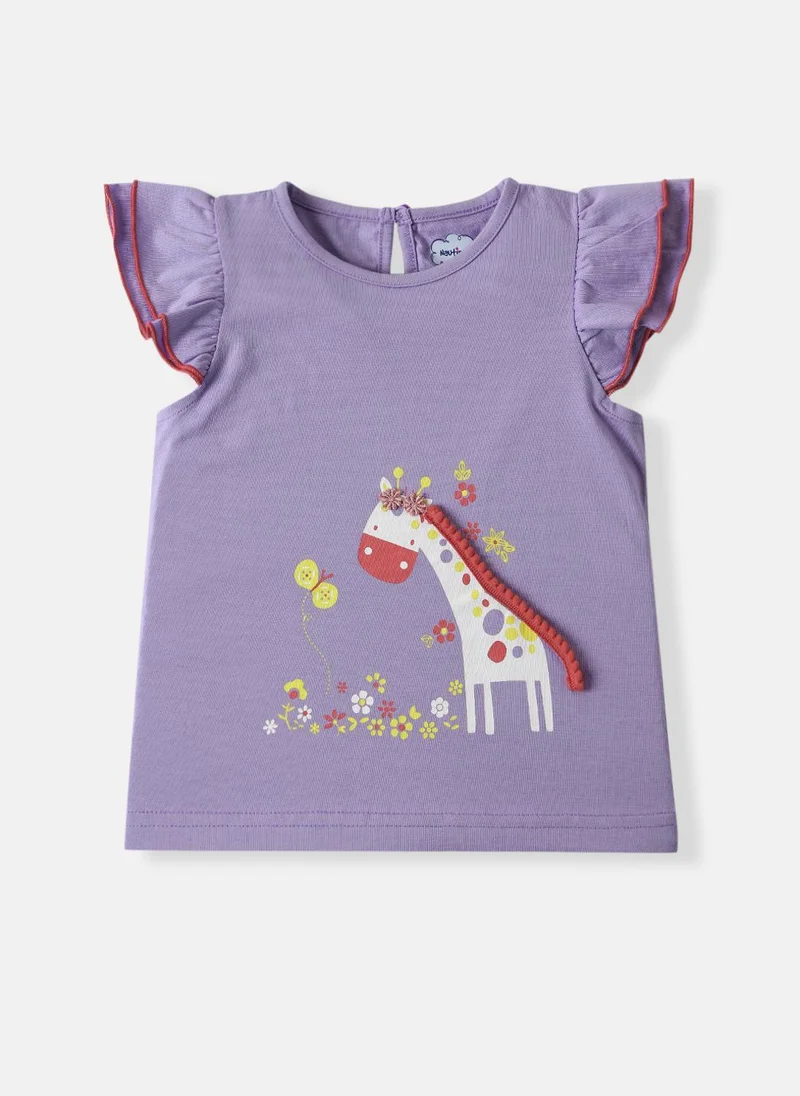 Nautinati  Nautinati Girls' Cotton Ruffle Sleeve Graphic Printed Top and Tiered Skirt Set for Women | Best Price UAE