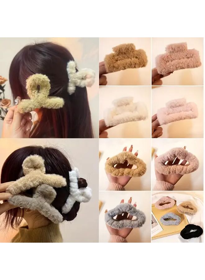 1 Pcs Light Pink Square Plush Hair Claw Clip For Thick Curly Hair Women Accessory - Image 3
