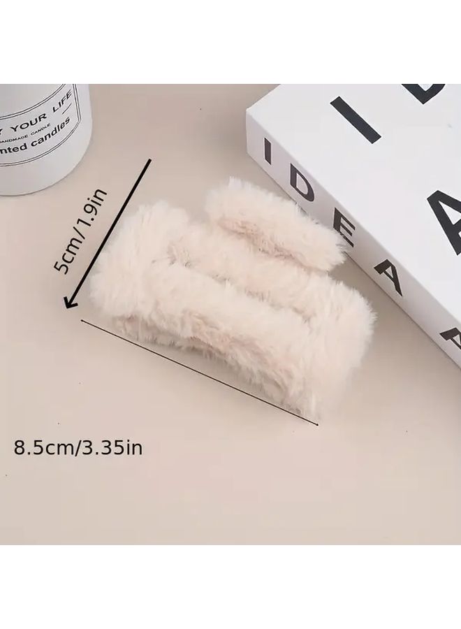1 Pcs Light Pink Square Plush Hair Claw Clip For Thick Curly Hair Women Accessory - Image 4