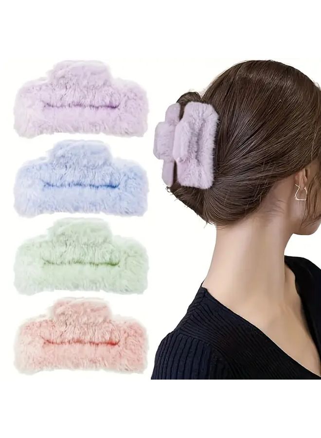 1 Pcs Light Pink Square Plush Hair Claw Clip For Thick Curly Hair Women Accessory - Image 1