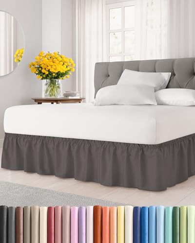 CGK Unlimited Wrap Around Dust Ruffle Bed Skirt Dark Grey for Queen Size Beds with 18 Inch Drop Elastic Strap Adjustable Pleated Bedskirt with Brushed Fabric and Wrinkle Free for Women Men Kids Teens - Image 1