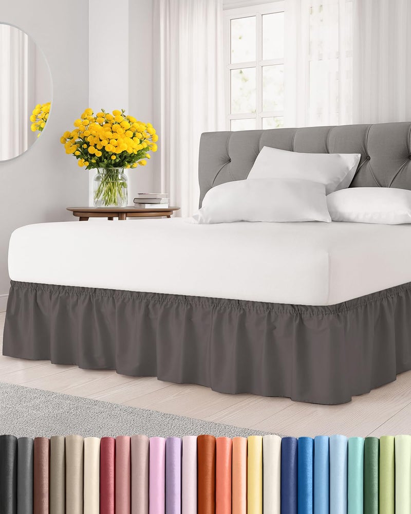 CGK Unlimited Wrap Around Dust Ruffle Bed Skirt Dark Grey for Queen Size Beds with 18 Inch Drop Elastic Strap Adjustable Pleated Bedskirt with Brushed Fabric and Wrinkle Free for Women Men Kids Teens - Image 2