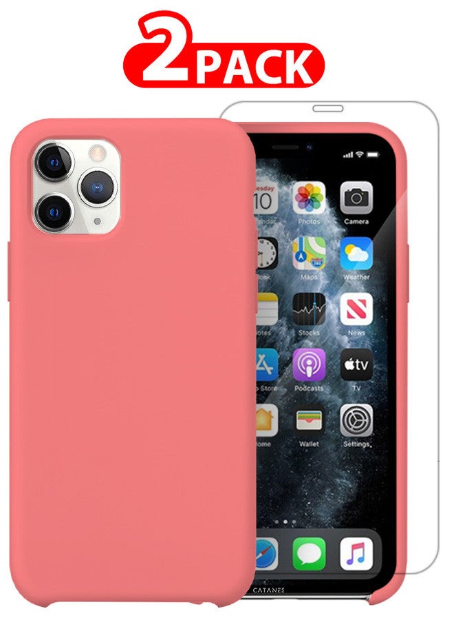CATANES [for iPhone 11 Pro] 2 Pack Silicone Case and Screen Protector Shockproof Protective Case Anti Scratch Smooth Case Cover/Light Coral - Image 1