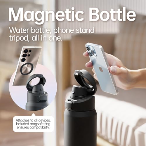 magcheer 64oz Insulated Magnetic Water Bottle - Stainless Steel Vacuum Flask with MagSafe Compatible Phone Holder Keeps Drinks Cold for 24 Hours Water Jug for Gym and Outdoor Activities（Balck) - Image 2
