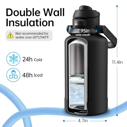 magcheer 64oz Insulated Magnetic Water Bottle - Stainless Steel Vacuum Flask with MagSafe Compatible Phone Holder Keeps Drinks Cold for 24 Hours Water Jug for Gym and Outdoor Activities（Balck) - Image 4