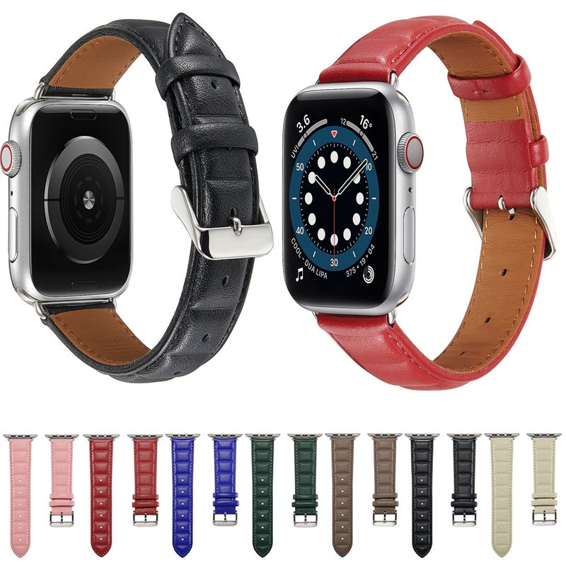 Genuine Leather Watch Band For Apple Watch Ultra 49mm&Watch Ultra 2 49mm / Series 9&8&7 45mm / SE 3&SE 2&6&SE&5&4 44mm / 3&2&1 42mm(Red)