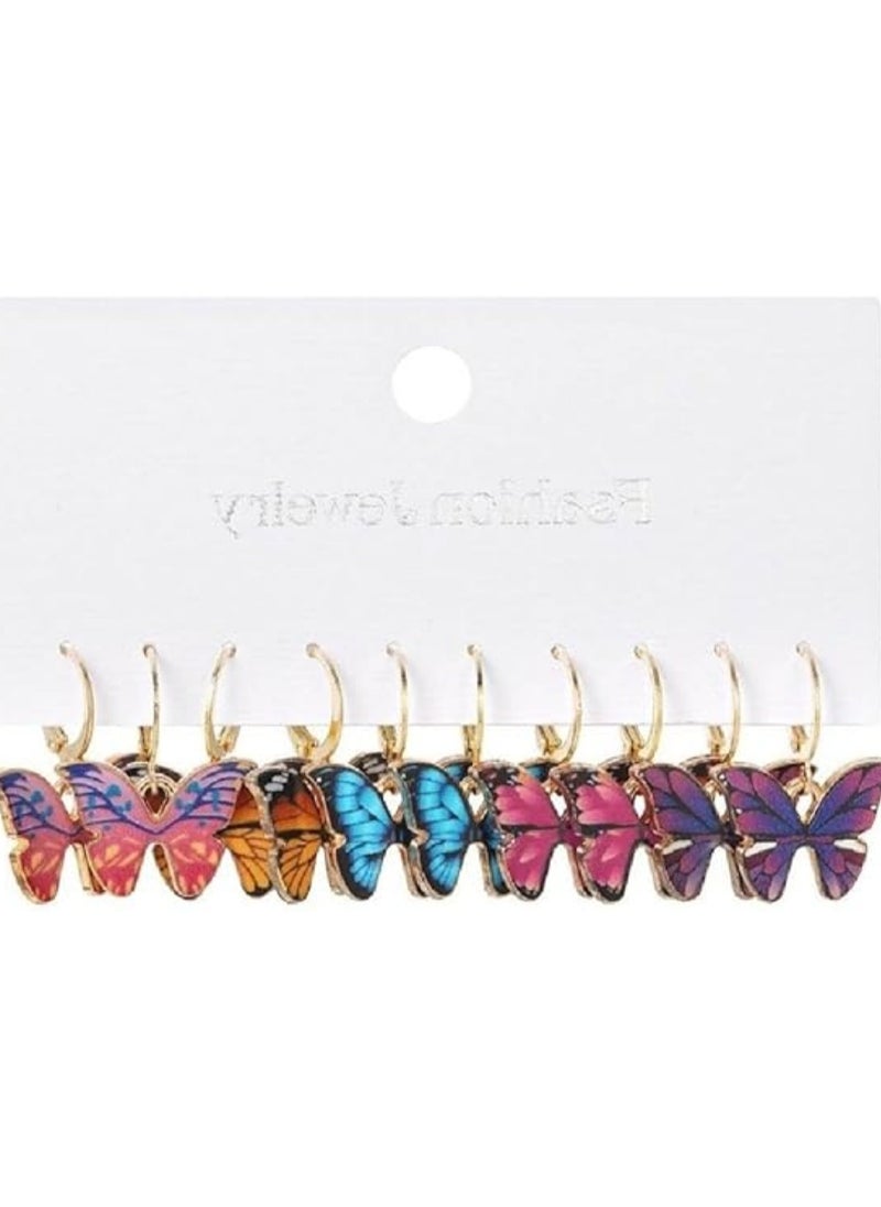 Huitich 5-Piece Colorful Butterfly Dangle Earrings Set Fun & Stylish Jewelry for Women & Girls  - Image 5