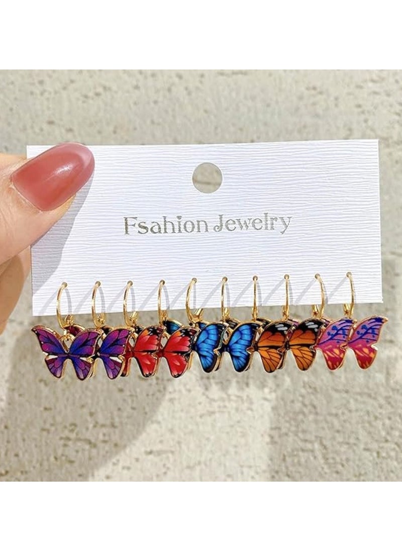 Huitich 5-Piece Colorful Butterfly Dangle Earrings Set Fun & Stylish Jewelry for Women & Girls  - Image 4