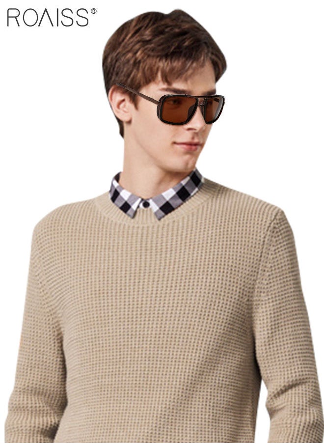 roaiss - Men's Rectangular Polarized Sunglasses UV400 Protection Sun Glasses with Metal Frame Fashion Anti-Glare Sun Shades for Men Driving Fishing Traveling Brown 59mm - Image 1