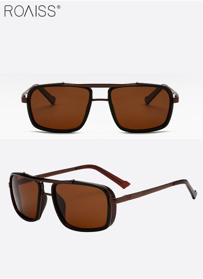 roaiss - Men's Rectangular Polarized Sunglasses UV400 Protection Sun Glasses with Metal Frame Fashion Anti-Glare Sun Shades for Men Driving Fishing Traveling Brown 59mm - Image 1