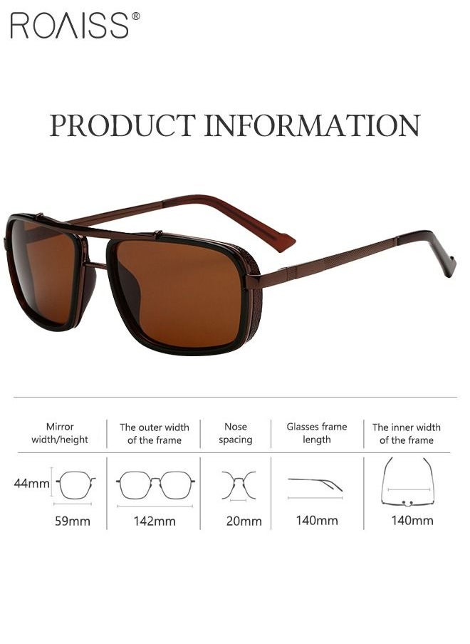 roaiss - Men's Rectangular Polarized Sunglasses UV400 Protection Sun Glasses with Metal Frame Fashion Anti-Glare Sun Shades for Men Driving Fishing Traveling Brown 59mm - Image 1