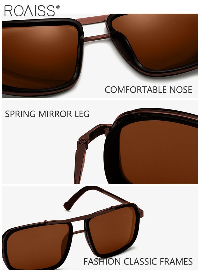 roaiss - Men's Rectangular Polarized Sunglasses UV400 Protection Sun Glasses with Metal Frame Fashion Anti-Glare Sun Shades for Men Driving Fishing Traveling Brown 59mm - Image 1