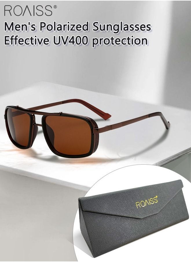 roaiss - Men's Rectangular Polarized Sunglasses UV400 Protection Sun Glasses with Metal Frame Fashion Anti-Glare Sun Shades for Men Driving Fishing Traveling Brown 59mm - Image 1