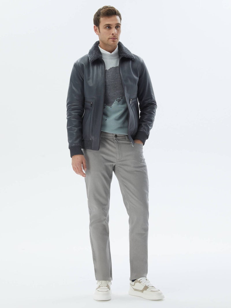 Kip Grey Slim Fit Denim Cotton Blend Trousers  - Image 1