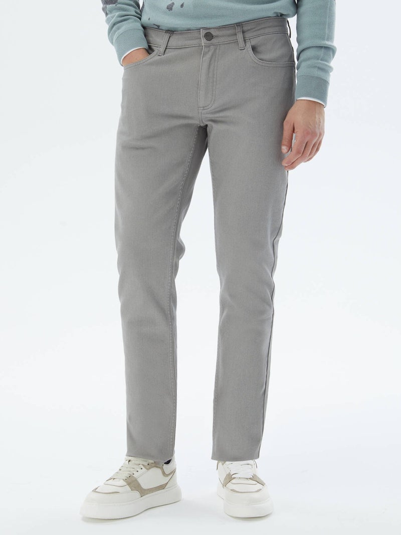Kip Grey Slim Fit Denim Cotton Blend Trousers  - Image 2