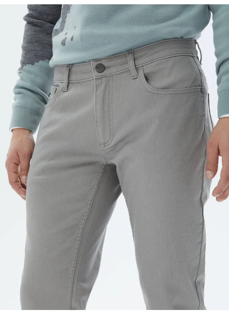 Kip Grey Slim Fit Denim Cotton Blend Trousers