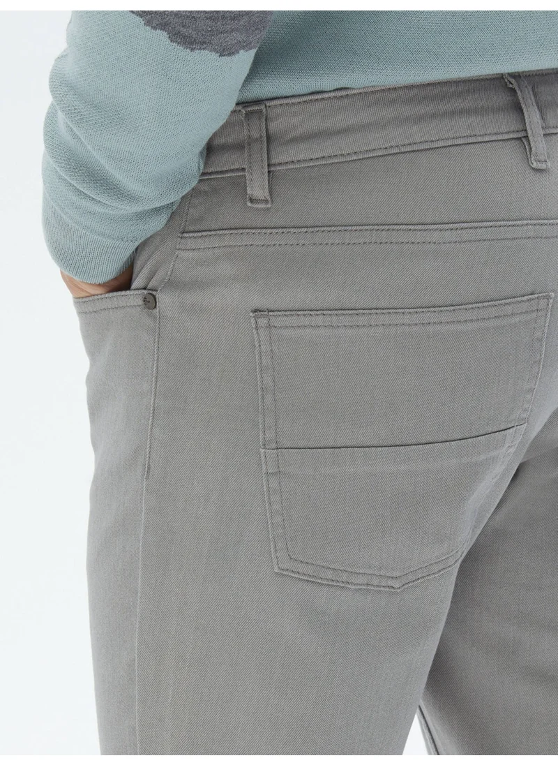Kip Grey Slim Fit Denim Cotton Blend Trousers