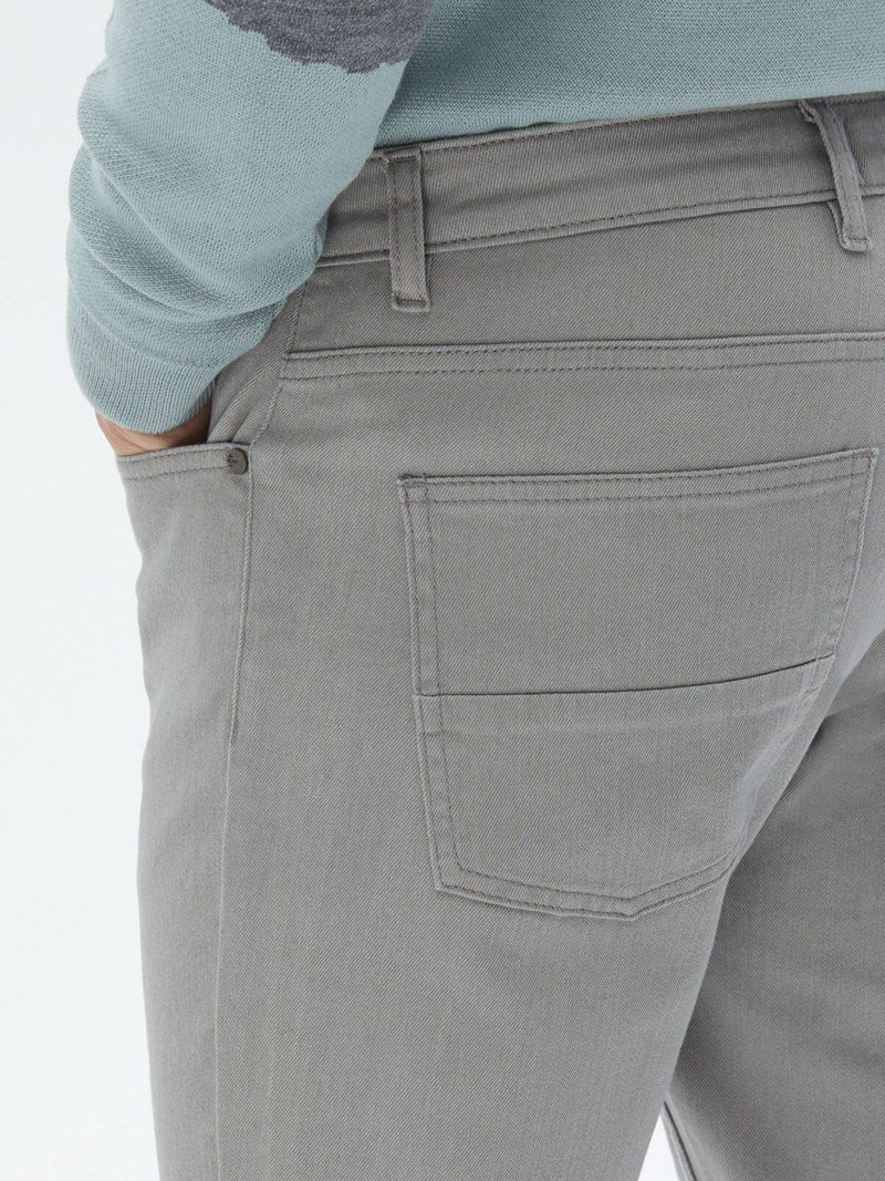Kip Grey Slim Fit Denim Cotton Blend Trousers  - Image 4