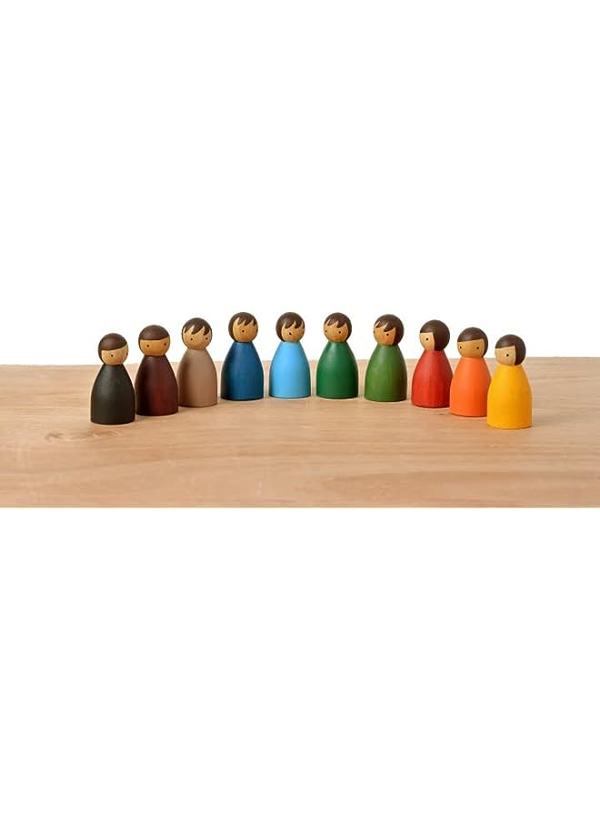 IAF folks colored set of 10 - Wooden dolls - Peg dolls - Folks - Image 1
