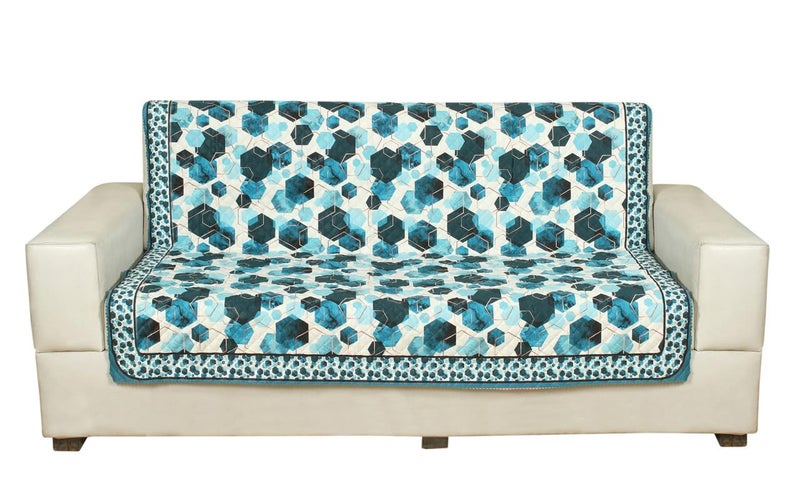 Nendle Box Pattern Printed Quilted 3 Layer Single Piece Sofa Cover 3 Seater with seat and Back Combined Soft Velvet Universal Non-Slip Protector Covers for Living, Drawing Room (Navy Blue, Pack of 1) - Image 2
