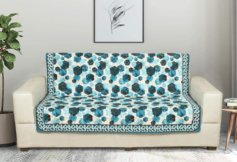 Nendle Box Pattern Printed Quilted 3 Layer Single Piece Sofa Cover 3 Seater with seat and Back Combined Soft Velvet Universal Non-Slip Protector Covers for Living, Drawing Room (Navy Blue, Pack of 1) - Image 1