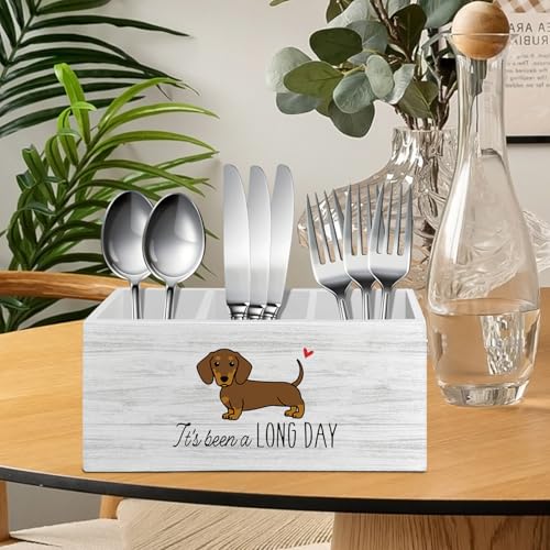 XLDLIOO Funny Dachshund Pen Pencil Holder Organizer for Desk Accessories, Weiner Dog Gifts Wooden Box Sign Desk Decor for Home Office Decoration, Gifts for Dachshund Lovers Women Men - Image 4