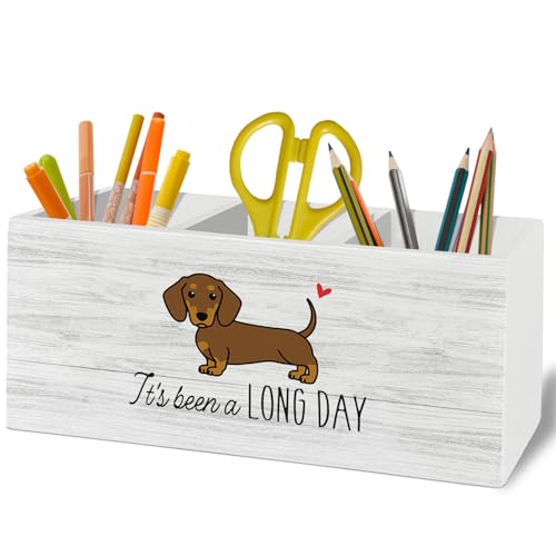 XLDLIOO Funny Dachshund Pen Pencil Holder Organizer for Desk Accessories, Weiner Dog Gifts Wooden Box Sign Desk Decor for Home Office Decoration, Gifts for Dachshund Lovers Women Men - Image 1